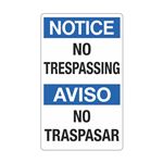 Notice No Trespassing / Aviso No Trespasar 12" x 20" Sign